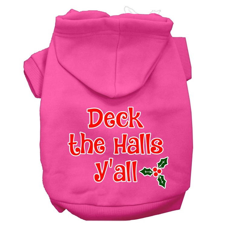 Deck the Halls Y'all Screen Print Dog Hoodie Bright Pink XS